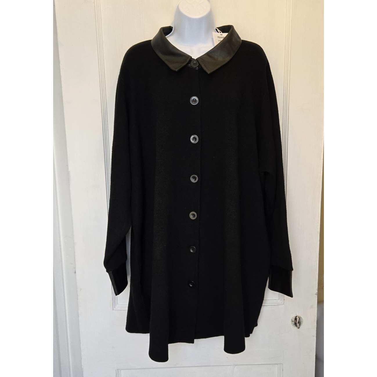 Nwt Sioni Women's Black Longline Cardigan Sweater W/ Faux Leather Trim Size 3xl